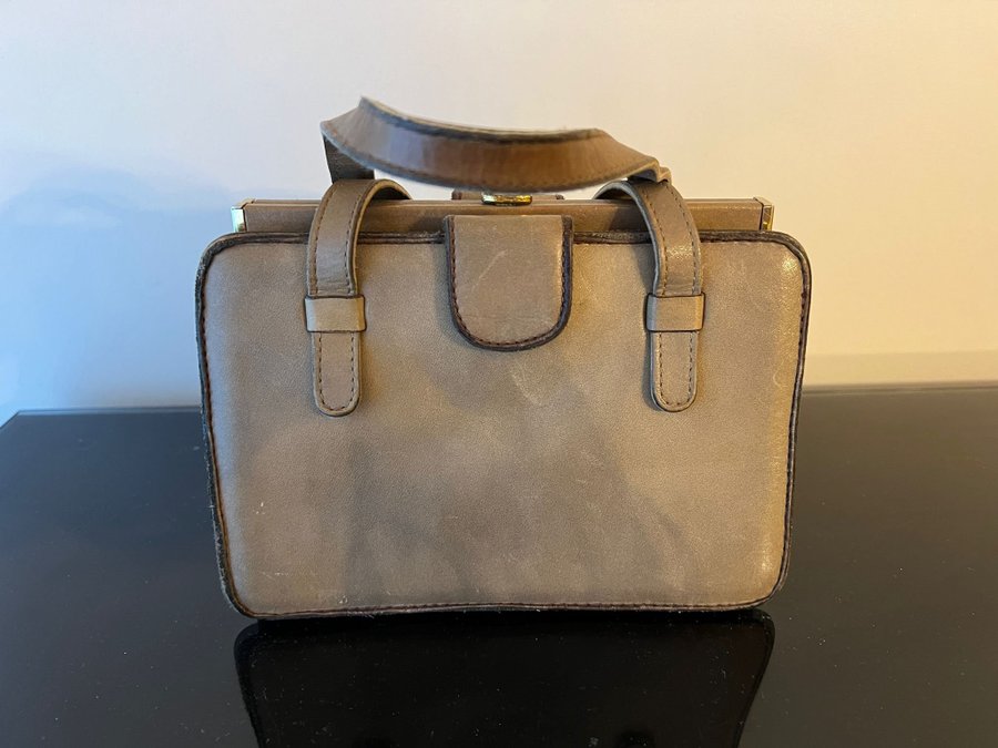 antik retro vintage 60 tal väska tote bag skinn läder