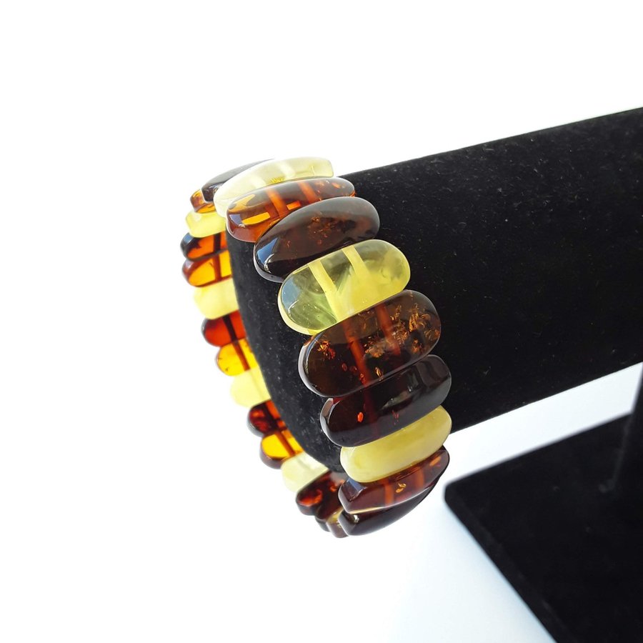 Baltic amber gem bracelet Multicolor stretchy wide amber bracelet women jewelry