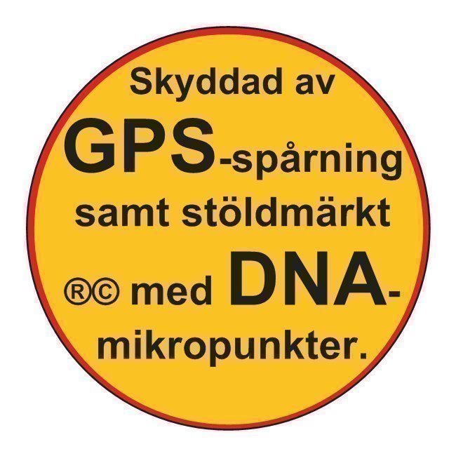 REA 20st "Skyddad av GPS-spårning samt stöldmärkt med DNA.." klistermärke, dekal