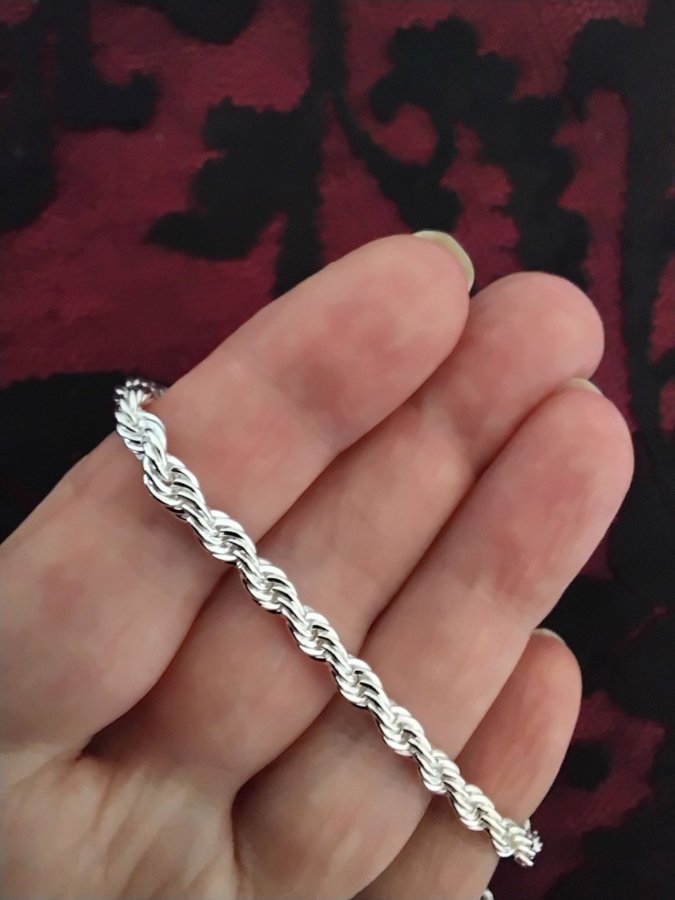 Silverarmband sterling 925, cordellänk, 4 mm, 20 cm, silverpläterad 925 stämpla