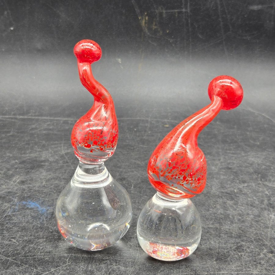 2 st Glasfigurer Tomtar, Tomte i glas, Glastomte, Konstglas