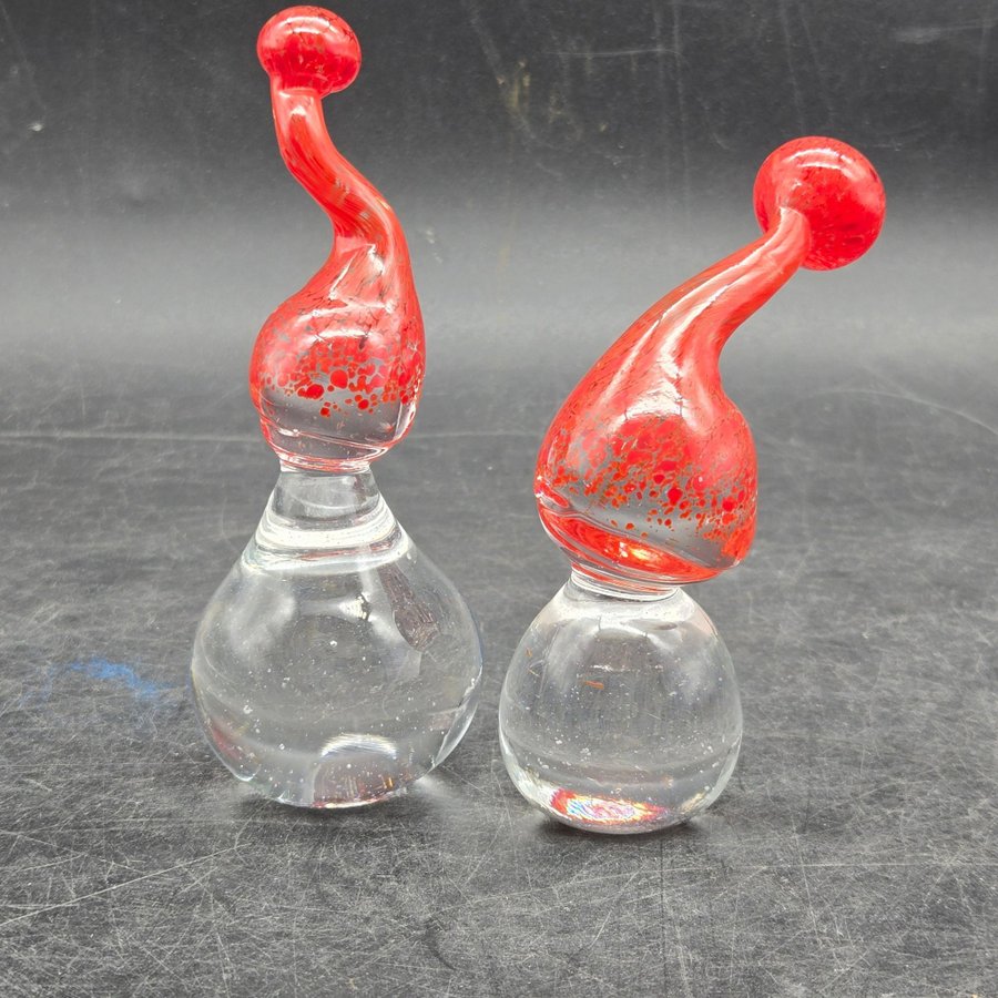 2 st Glasfigurer Tomtar, Tomte i glas, Glastomte, Konstglas