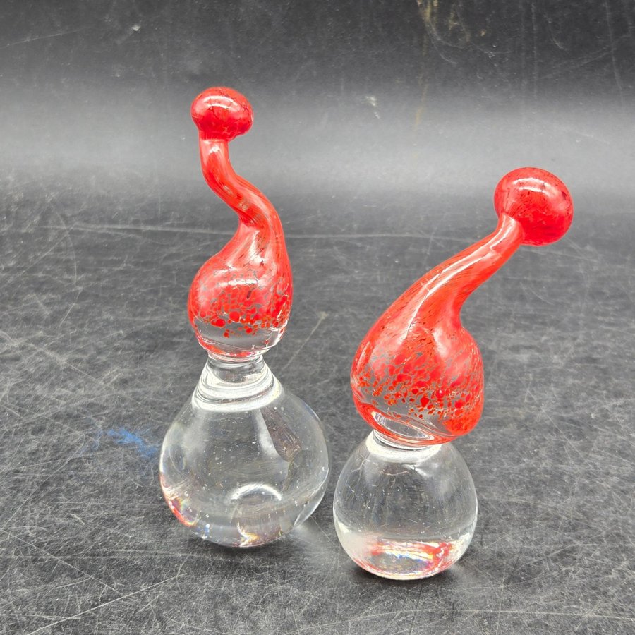 2 st Glasfigurer Tomtar, Tomte i glas, Glastomte, Konstglas