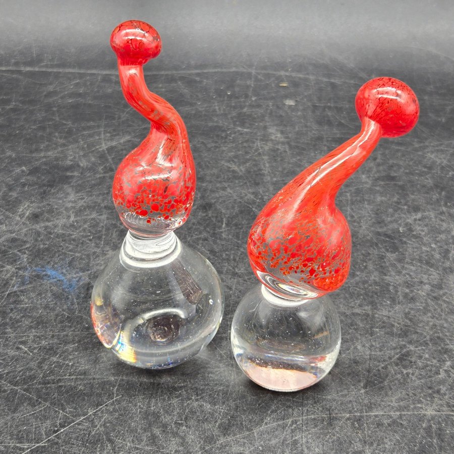 2 st Glasfigurer Tomtar, Tomte i glas, Glastomte, Konstglas