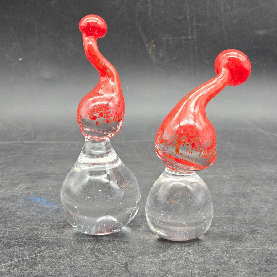 2 st Glasfigurer Tomtar, Tomte i glas, Glastomte, Konstglas