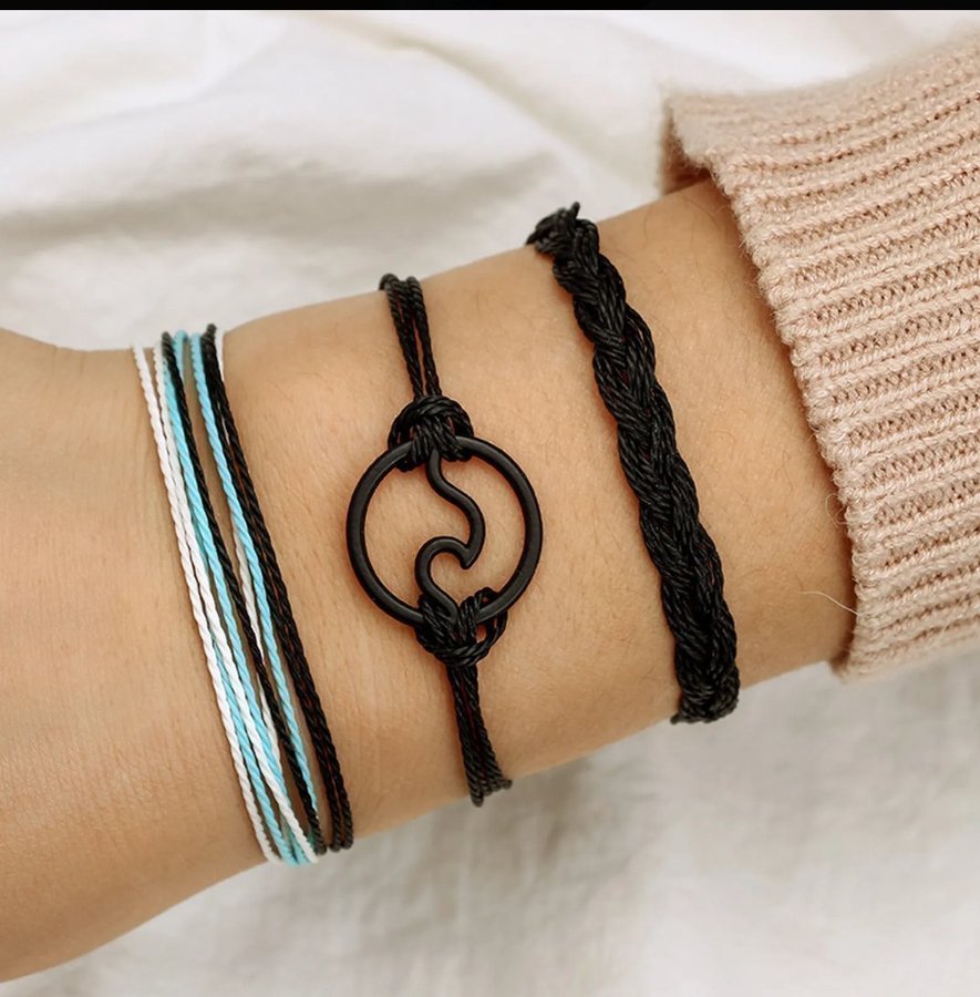 Boho runda rep stickning armband 3 delar set