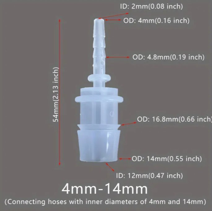 Adapter till microbevattning. Innerdiameter 14mm till 4mm. 2st.