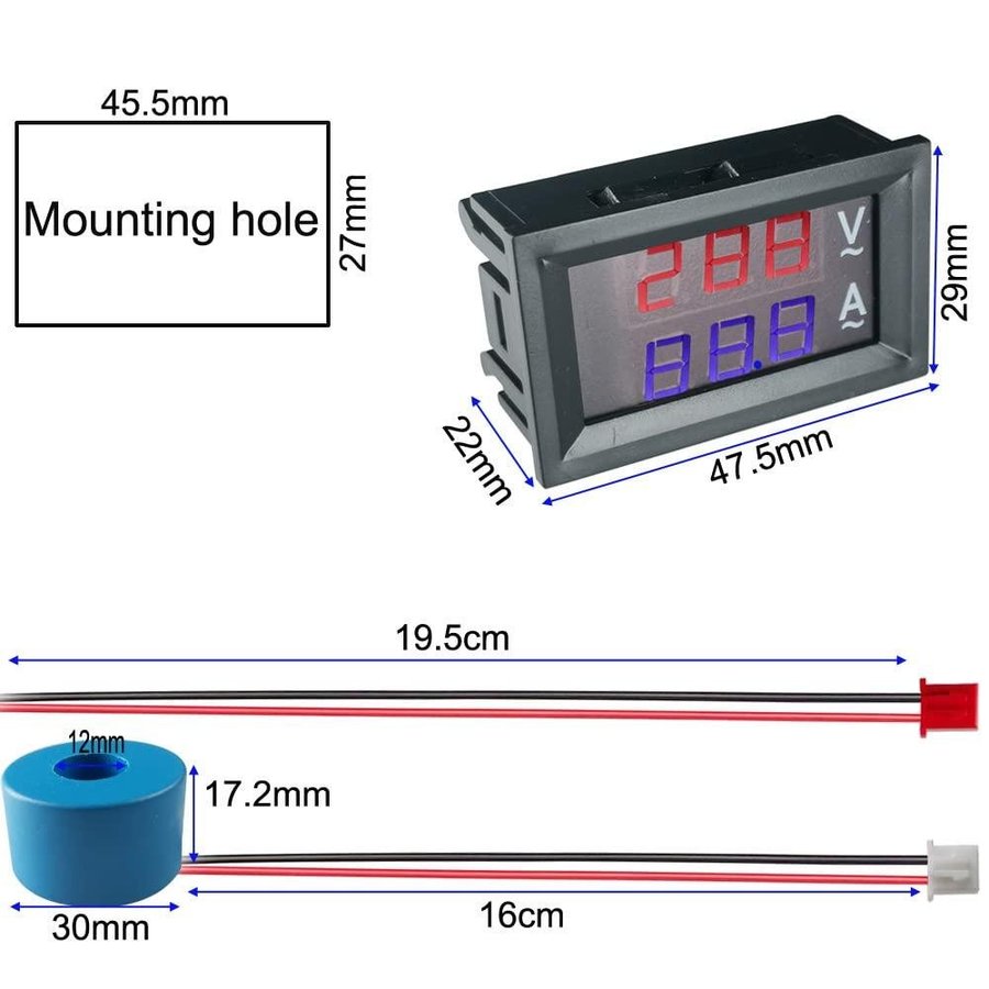 NY Volt Amp Meter Digital Voltmeter | AC 50V-500V 10A LED |