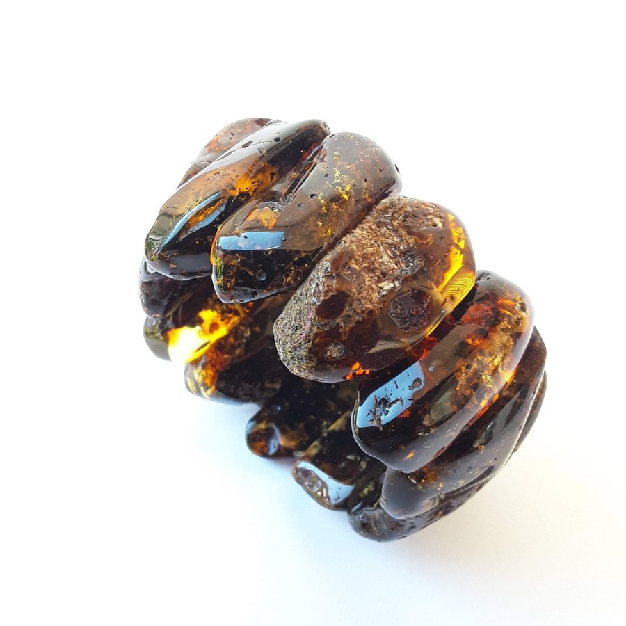 Wide dark Baltic amber bracelet for women Stretch black gemstone amber bracelet