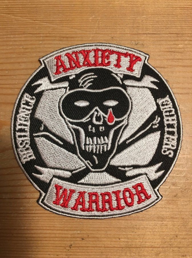 Vintage retro 'Anxiety Warrior' Skalle tatuering tyg lapptäcke lappa broderi