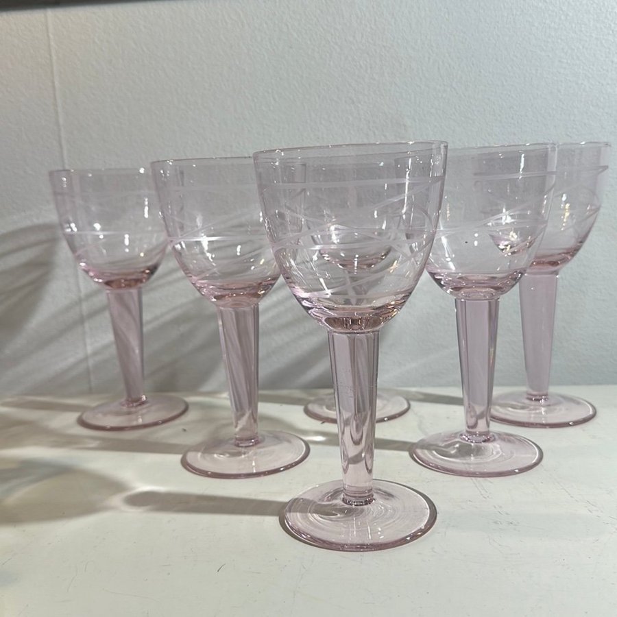 6 st Vinglas - Pralin IKEA Design Glas Pia Eldin Lindsten - Retro Vintage Rosa