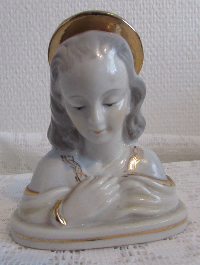 Porslinsfigur av Jungfru Maria? H 10 cm Stämplad Import figurin Madonna gloria