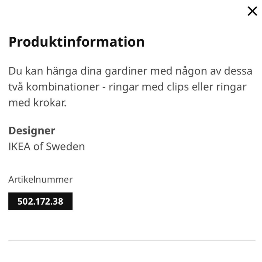 Nya IKEA SYRLIG gardinringar med klämma och krok gardiner upphängning vita 10 st