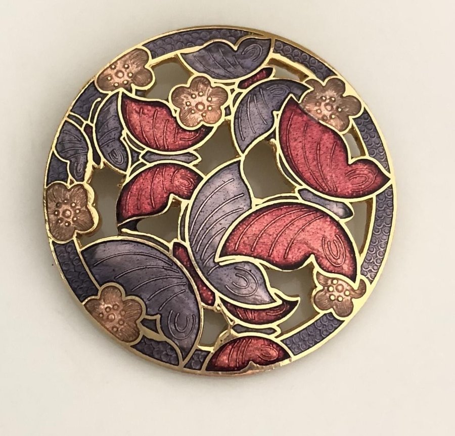 Retro broche med cloisonne emalje