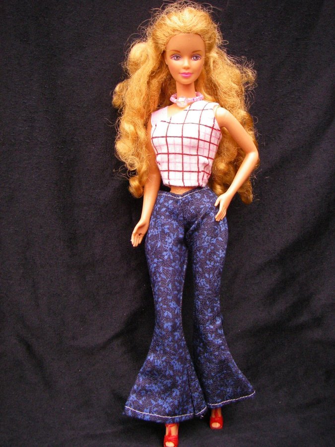 Till Barbie docka BYXOR + TOP + SKOR för Barbiedocka 30 cm dockor röd blå vit *