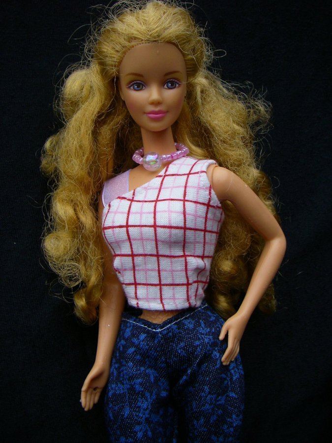 Till Barbie docka BYXOR + TOP + SKOR för Barbiedocka 30 cm dockor röd blå vit *