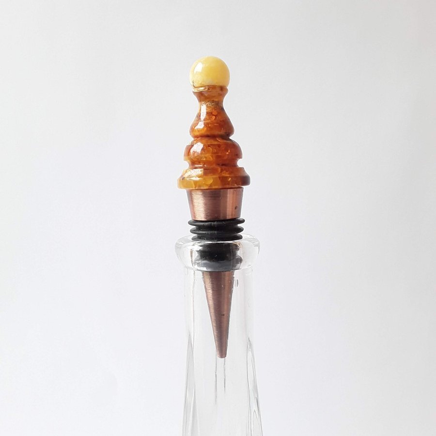 Pawn chess piece All bottle stopper with Baltic amber gem Metal decorative cork