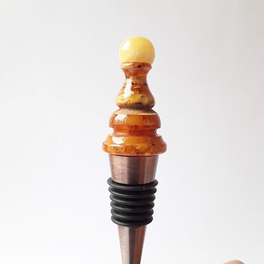 Pawn chess piece All bottle stopper with Baltic amber gem Metal decorative cork