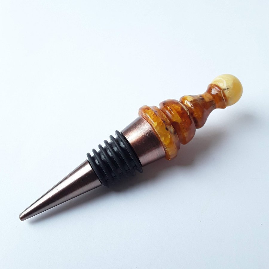 Pawn chess piece All bottle stopper with Baltic amber gem Metal decorative cork