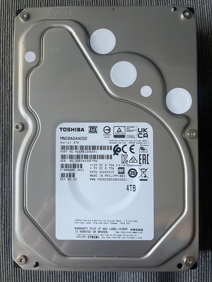 Hårddisk HDD Toshiba MN08ADA400E 4TB (oanvänd)