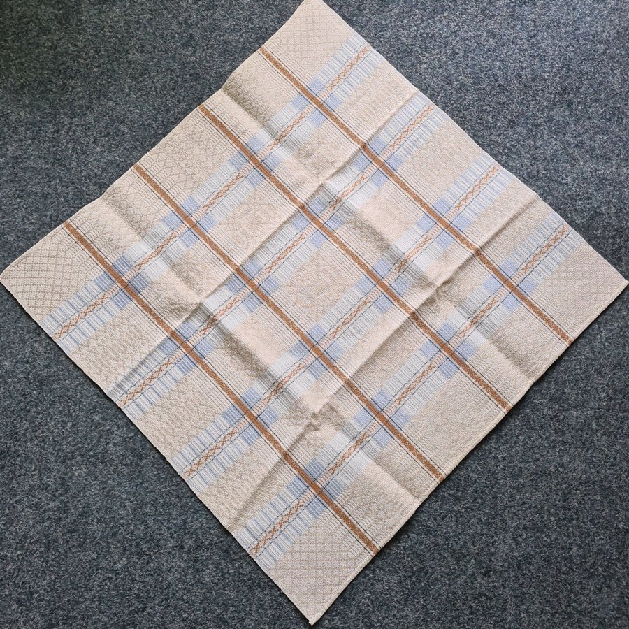 Dukvävd drällduk beige/ blå/vit/ brun rutig 67x66 cm