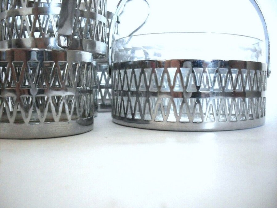 Soviet glass chromed holders Podstakannik with sugar bowl 7 pcs(82)