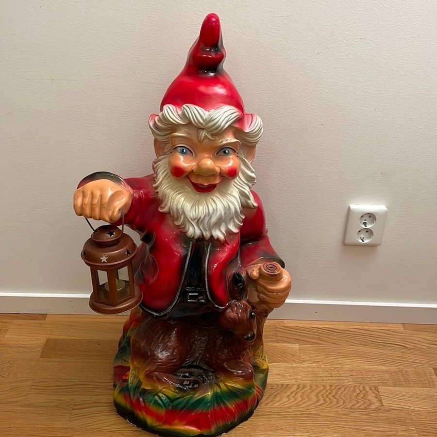 Vintage Stor Tomte med Lykta och Rådjur 77cm Plast