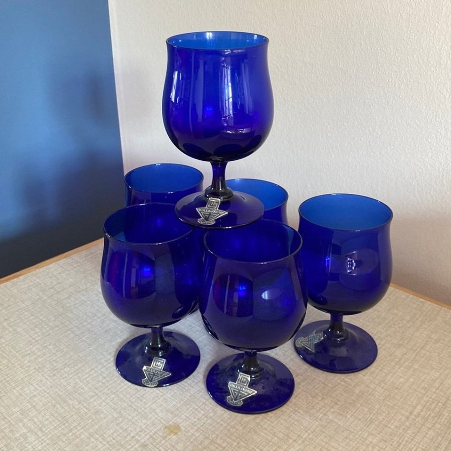 Retro 6 GULLASKRUF HUGO GEHLIN glas blått 50-tal blå design svensk cognac