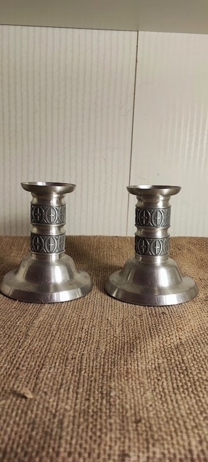 2 Tennljusstakar Pewter Haugrud Norway