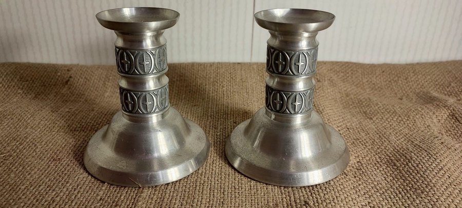 2 Tennljusstakar Pewter Haugrud Norway