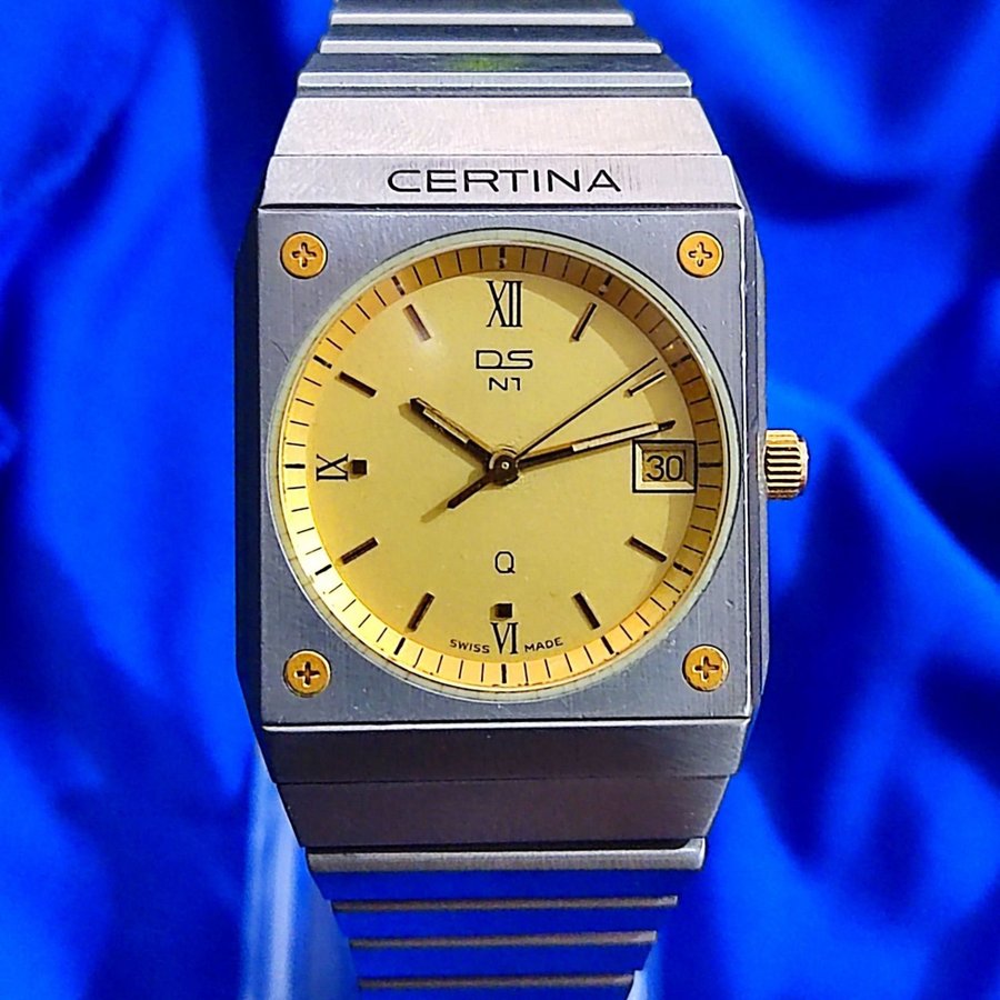 Certina DS N1 Turtle vintage sapphire crystal gold tone released 1980