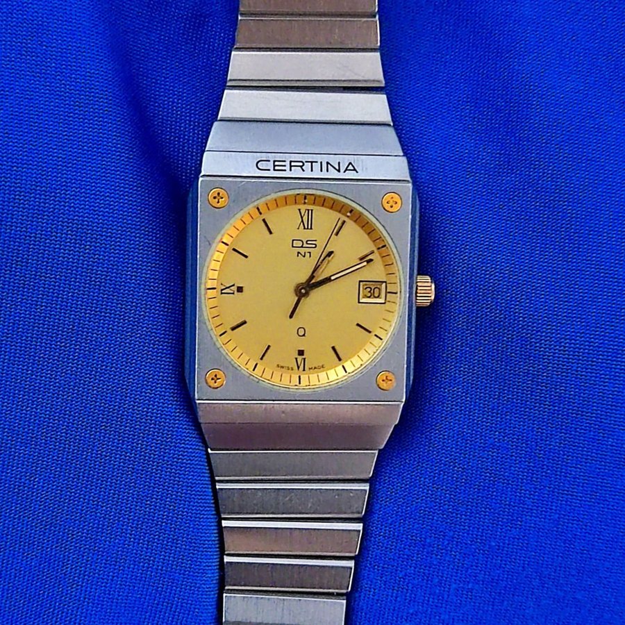 Certina DS N1 Turtle vintage sapphire crystal gold tone released 1980