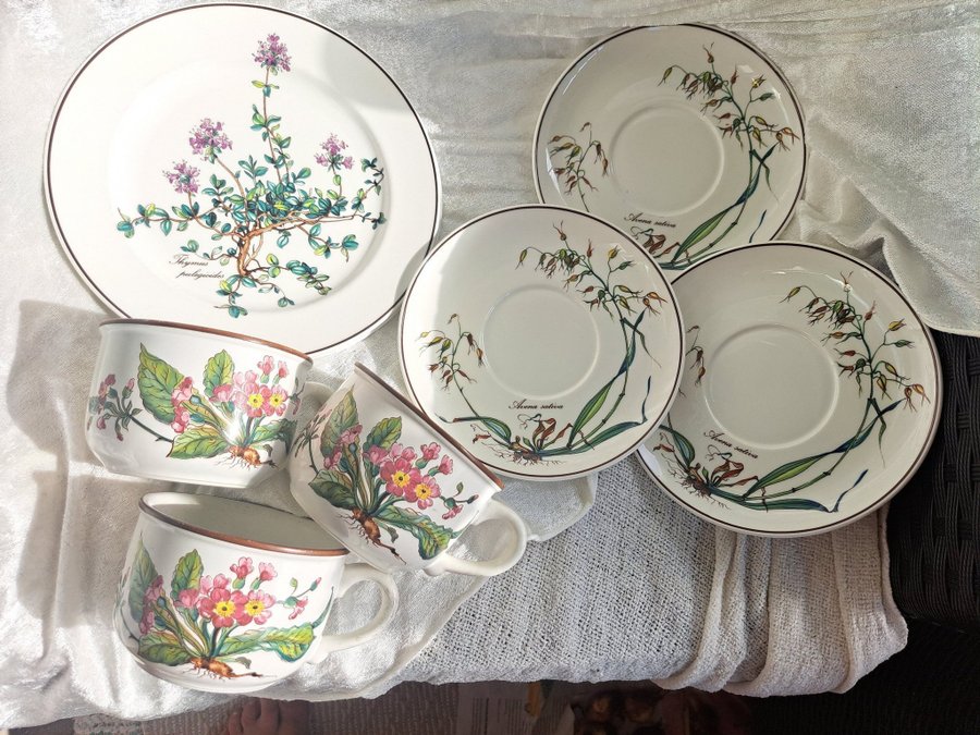 Tre stycken Villeroy  Boch "Botanica" koppar med 3 fat samt 2 assietter