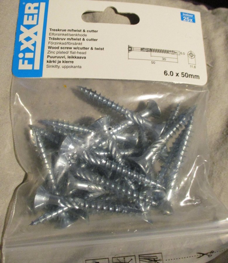 250 st oanvända försänkt förzinkad träskruv m/twist  cutter 60x50 mm Torx 25