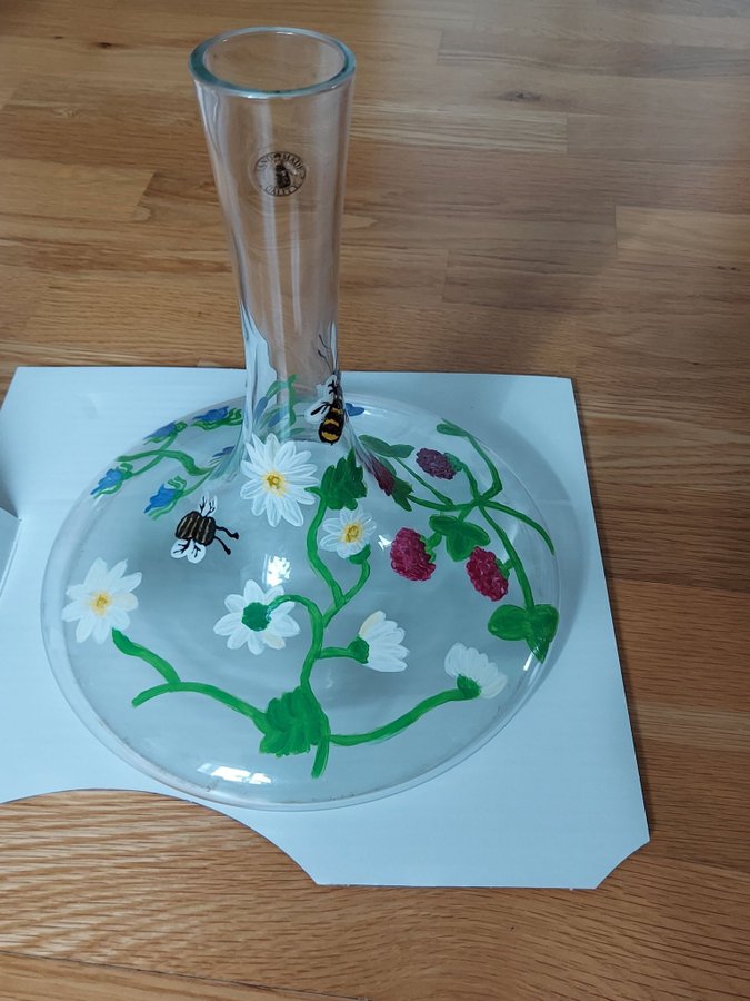 Handmade Quality Vacker Blommönster Glas Vas i Toppen Skick