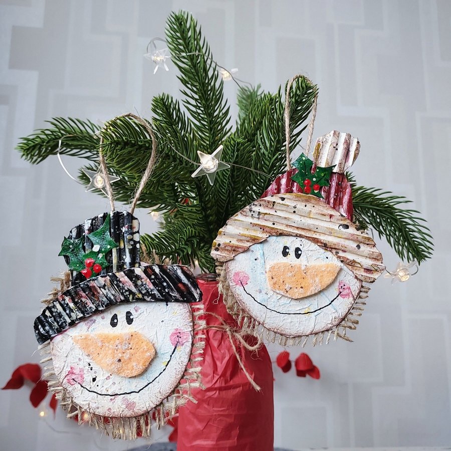 2 Handgjorda Snögubbar Ornament Julhängen Julpynt Jul Pynt Christmas Craft