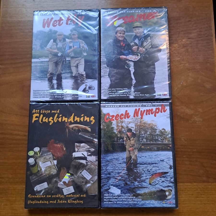 Modern Fly Fishing vol. 1,3 och 4 + Att börja med flugbindning, Johan Klingberg