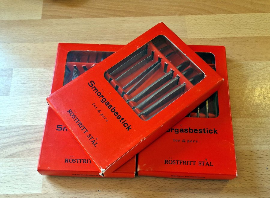 retro bestick 24 delar rostfritt smörgåsbestick i kartong 60 70 tal vintage