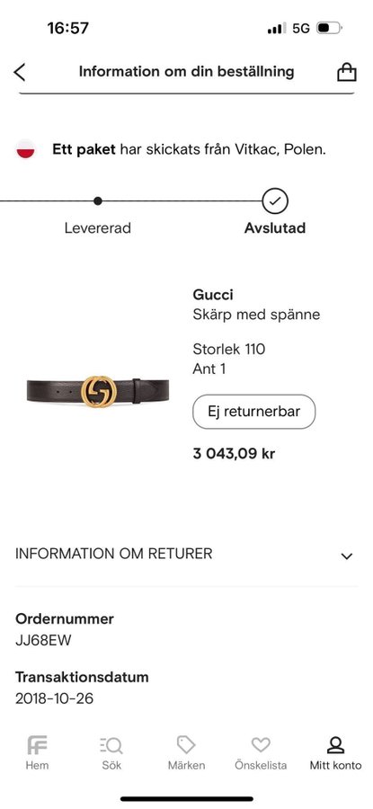 Gucci bälte, storlek 110