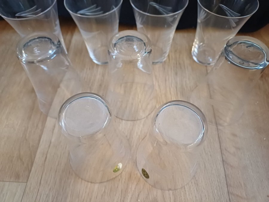 9st Äldre selterglas/vattenglas med slipad dekor. Emmaboda