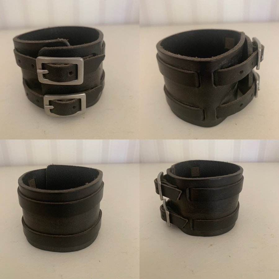 Brett läderarmband med två spännen