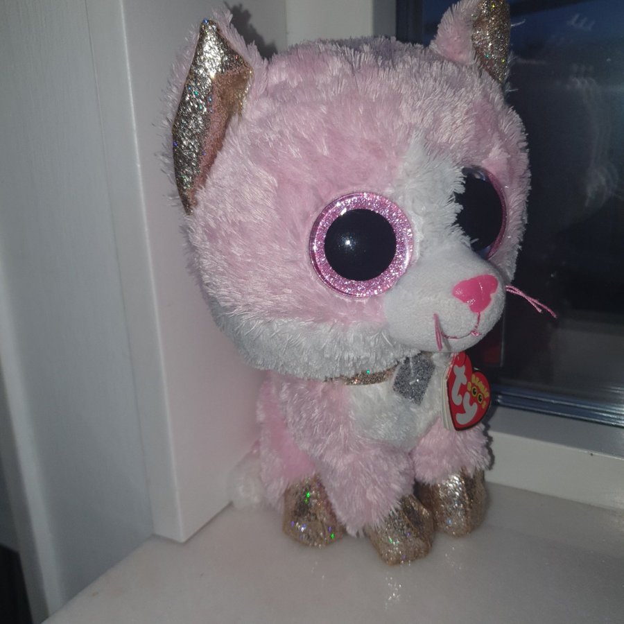 Ny Ty Beanie Boos Fiona katt - Rosa  Vit