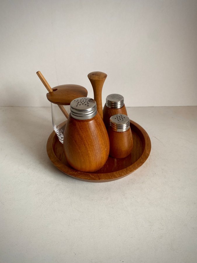 Teak Karl Holmberg salt och pepparkar spice rack MCM vintage retro 1900-tal