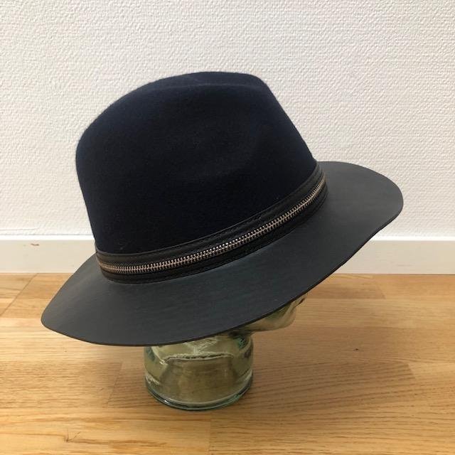 Zara vintage black  dark navy fedora hat with zip detail size EU M