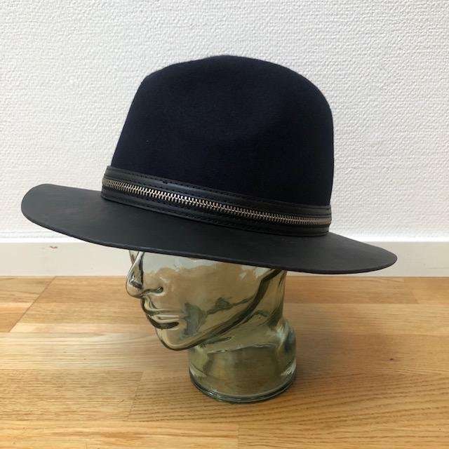 Zara vintage black  dark navy fedora hat with zip detail size EU M