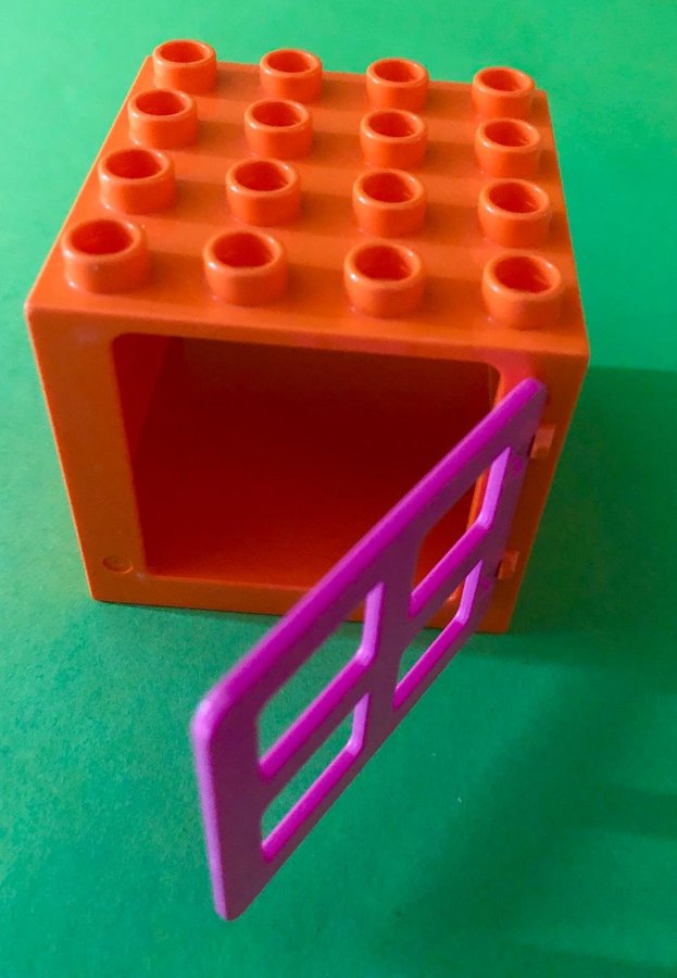 Lego DUPLO Orange litet Hus eller Djupt Fönster med rosa dörr Box Container