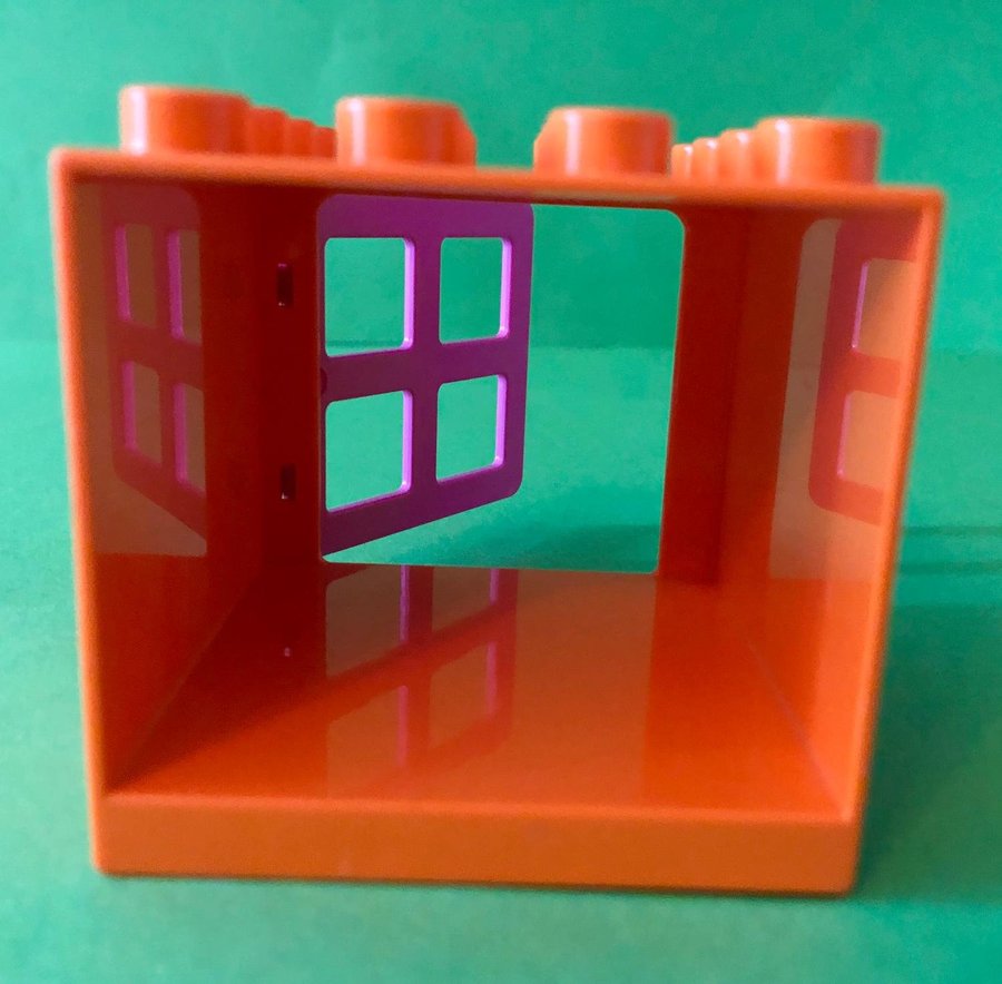 Lego DUPLO Orange litet Hus eller Djupt Fönster med rosa dörr Box Container