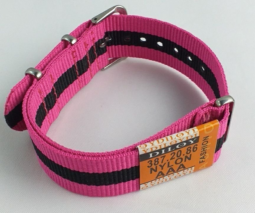 Nytt - NATO - klockarmband - Nylonband - Rosa  Svart Bredd - 20 mm