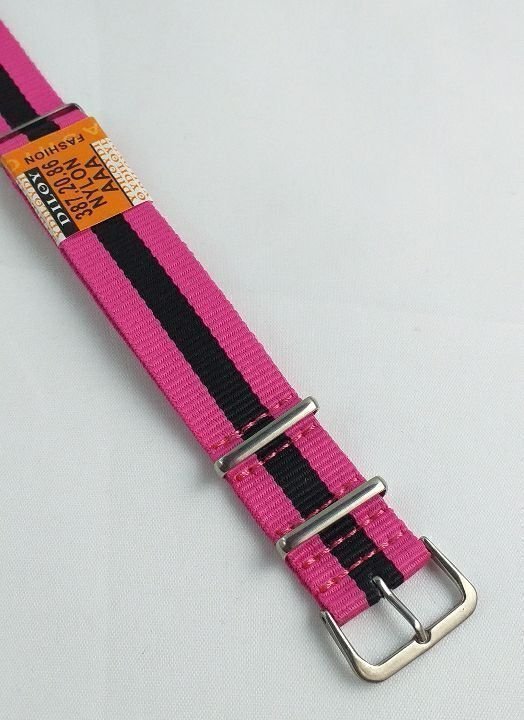 Nytt - NATO - klockarmband - Nylonband - Rosa  Svart Bredd - 20 mm