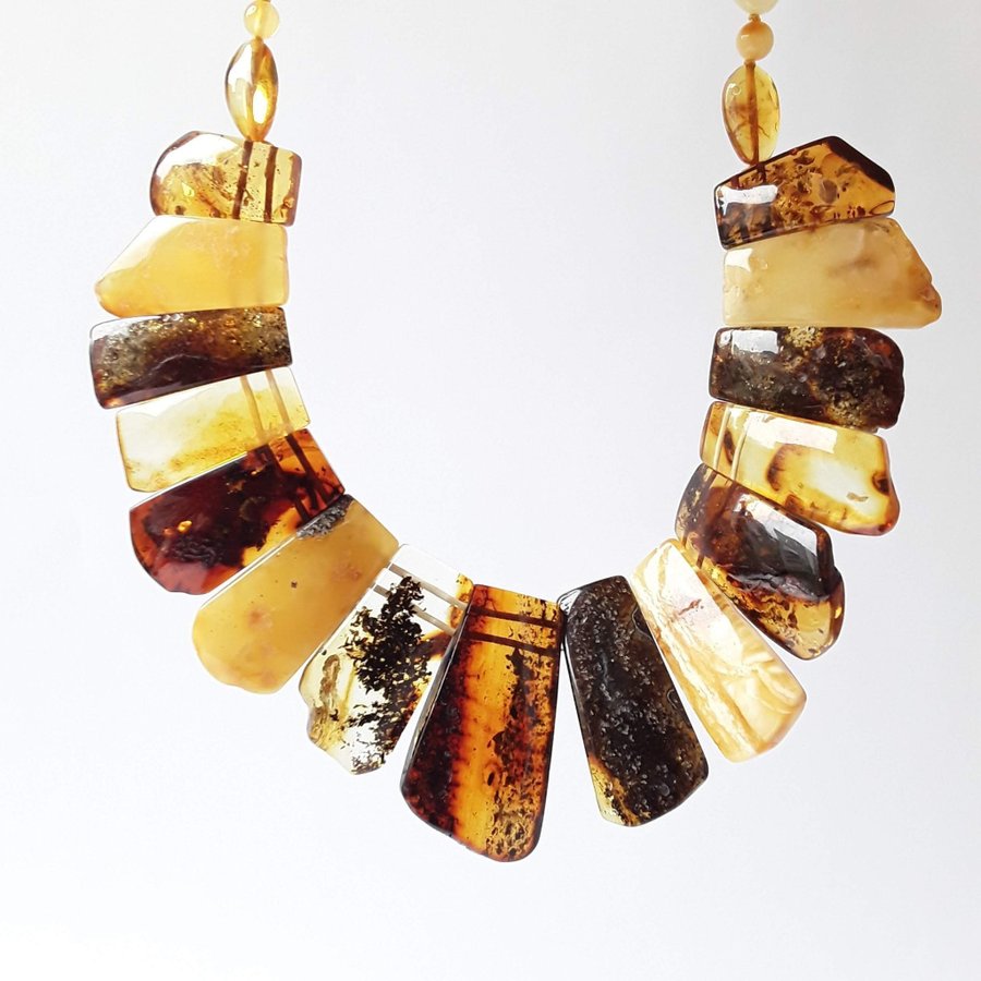 Multicolor Baltic amber gemstone large Cleopatra style collar necklace jewelry